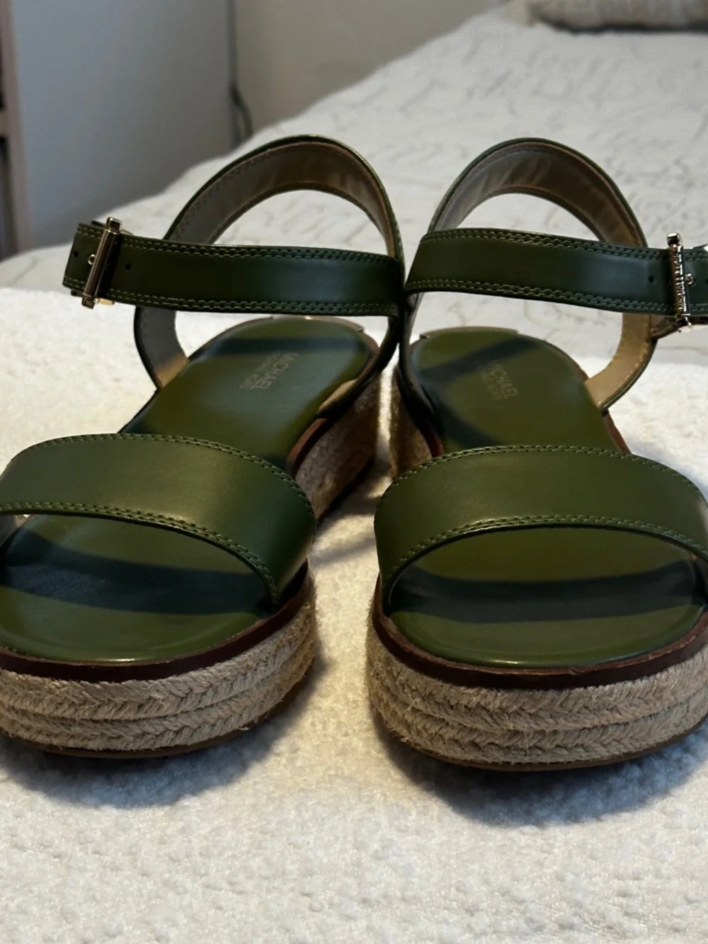Michael Kors Olive Green Espadrille Platform Sandals W Size 8.5 with Ankle Strap